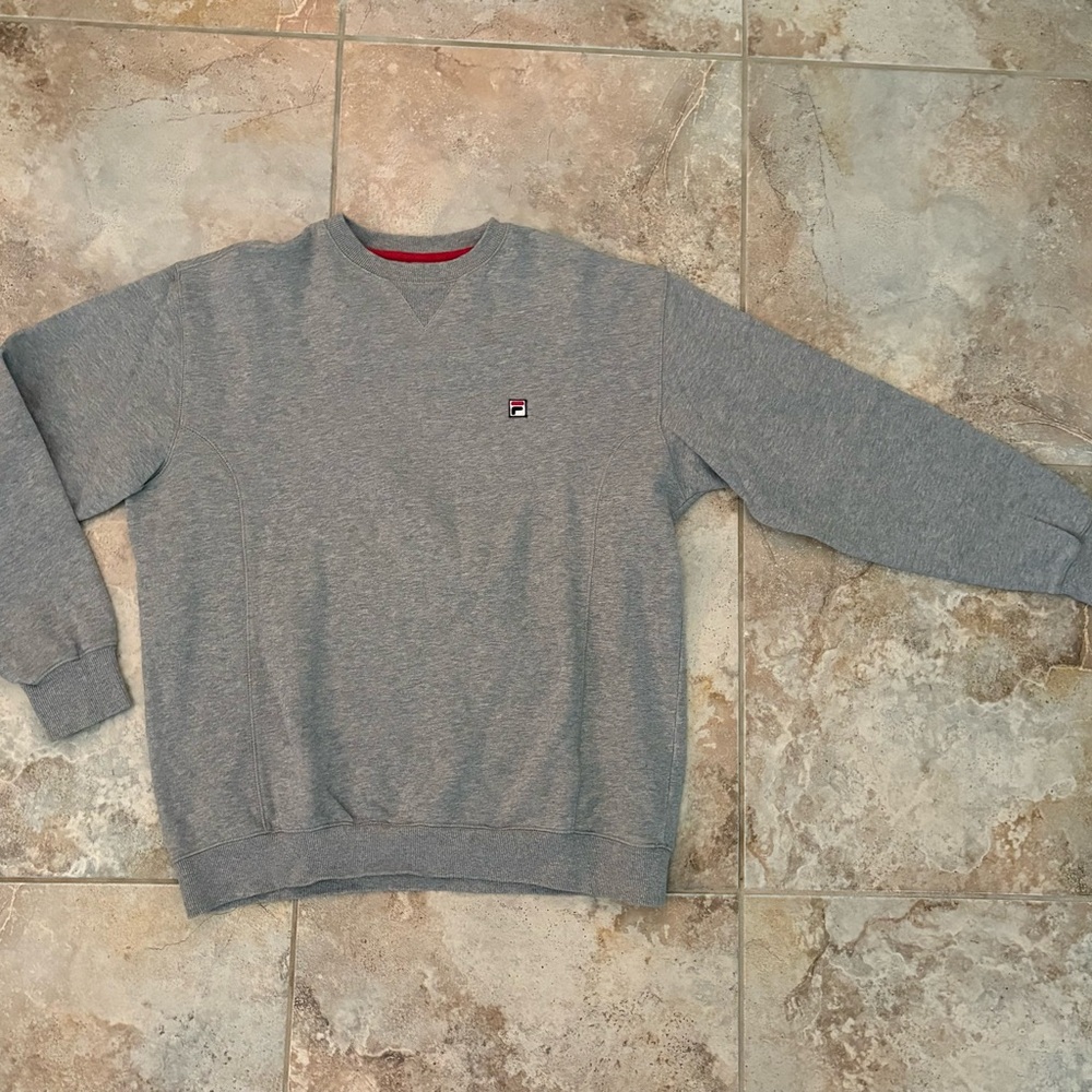 FILA Heather Gray Pullover Vintage Crewneck Sweater Embroidered Medium